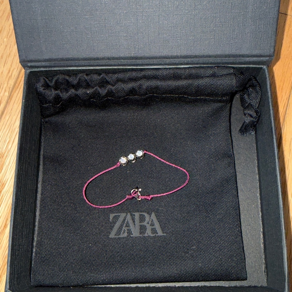 ZARA Purple Cord Bracelet with 3 Round Crystal Stones MEDIUM New